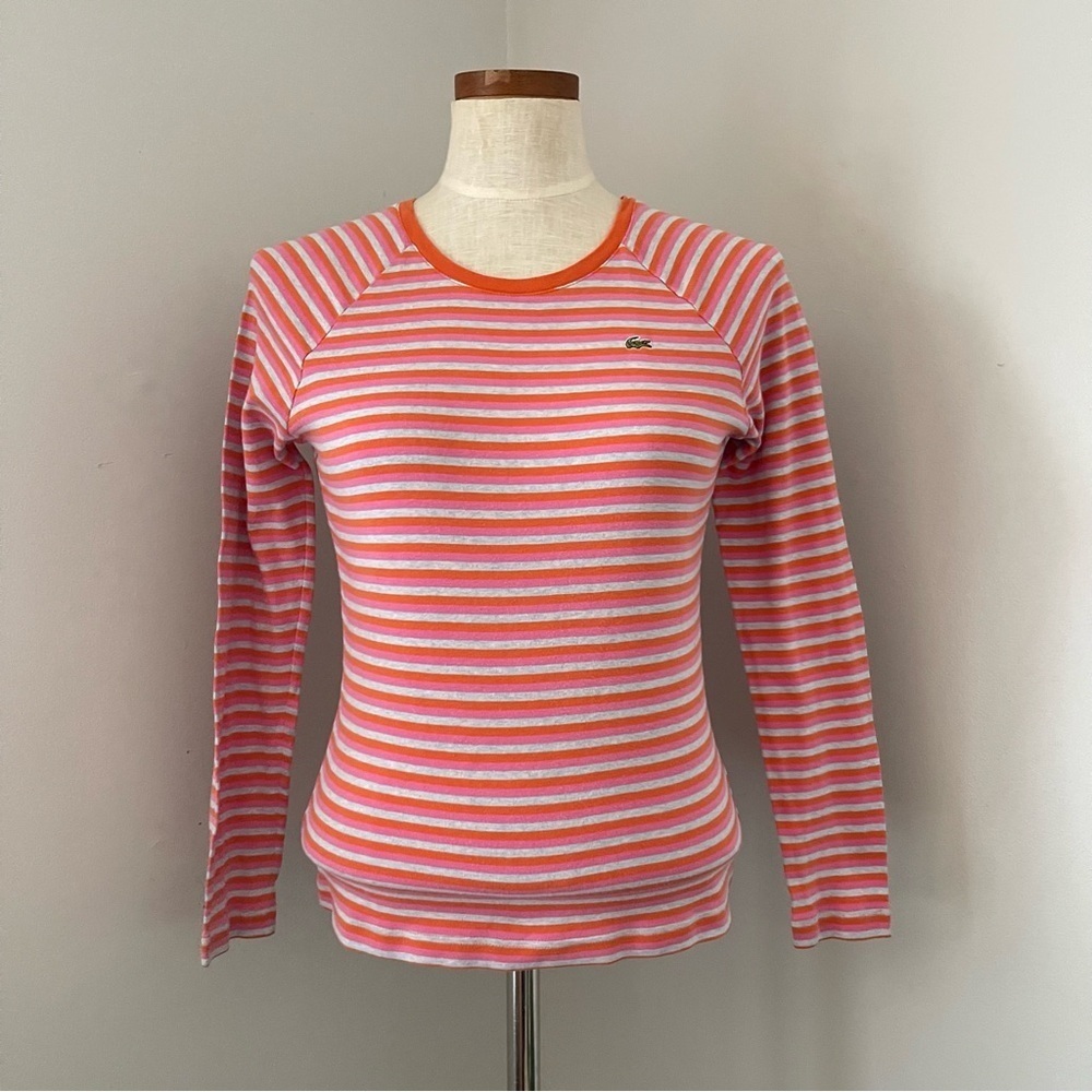 Vintage LACOSTE Striped long sleeve crewneck shirt jersey knit size 42 Rare